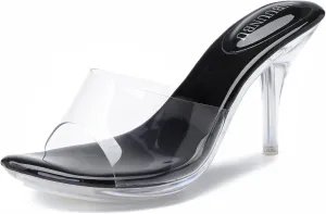 NBUUNBU Silver Clear Heels For Women Dress Shoes Transparent Strap Sexy Stilletos Heels Open Toe High Silver Heeled Sandals Pump Mules