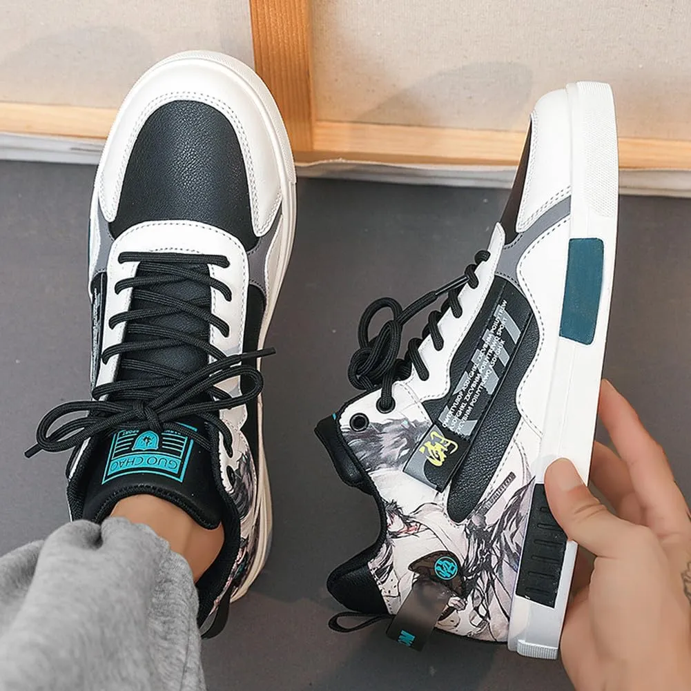 NCNDB Men's Leather Skateboard Walking Shoes Fashion Anime Casual Sneaker