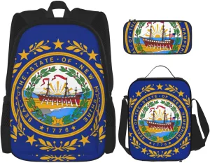 New Hampshire State Flag Print Work Backpack Set With Insulated Lunch Box,Adjustable Straps,For Gym,And Everyday Use