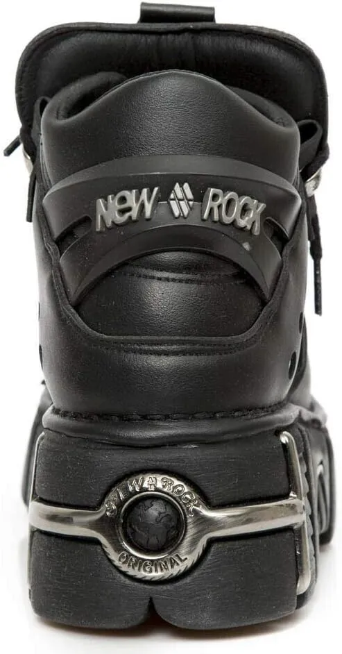 New Rock Tower Ankle Boots M-106-VS1 Men's Metallic Black Vegan Leather Gothic Punk Rock