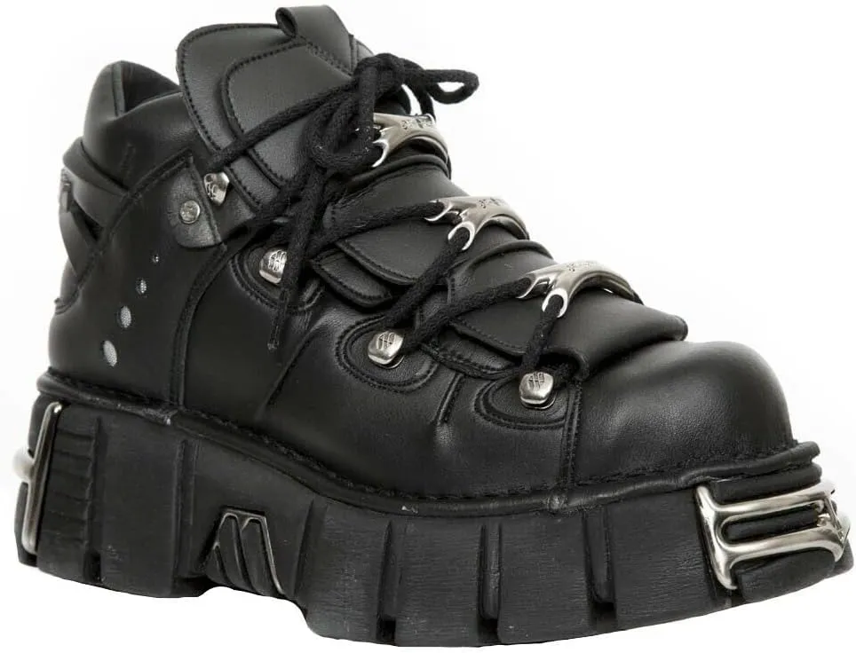 New Rock Tower Ankle Boots M-106-VS1 Men's Metallic Black Vegan Leather Gothic Punk Rock