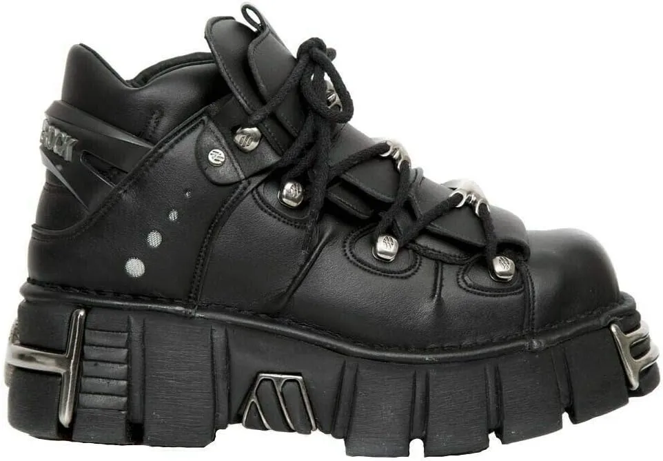 New Rock Tower Ankle Boots M-106-VS1 Men's Metallic Black Vegan Leather Gothic Punk Rock