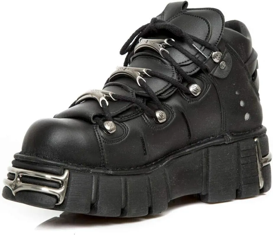 New Rock Tower Ankle Boots M-106-VS1 Men's Metallic Black Vegan Leather Gothic Punk Rock