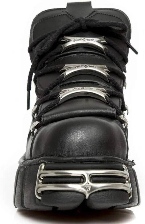 New Rock Tower Ankle Boots M-106-VS1 Men's Metallic Black Vegan Leather Gothic Punk Rock