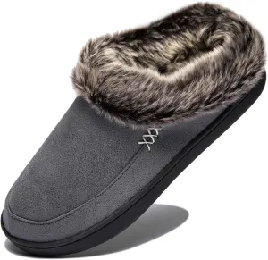 NewDenBer Women's Cozy Memory Foam Slippers Suede Plush Faux Fur Lined Slip on Indoor Outdoor House Shoes