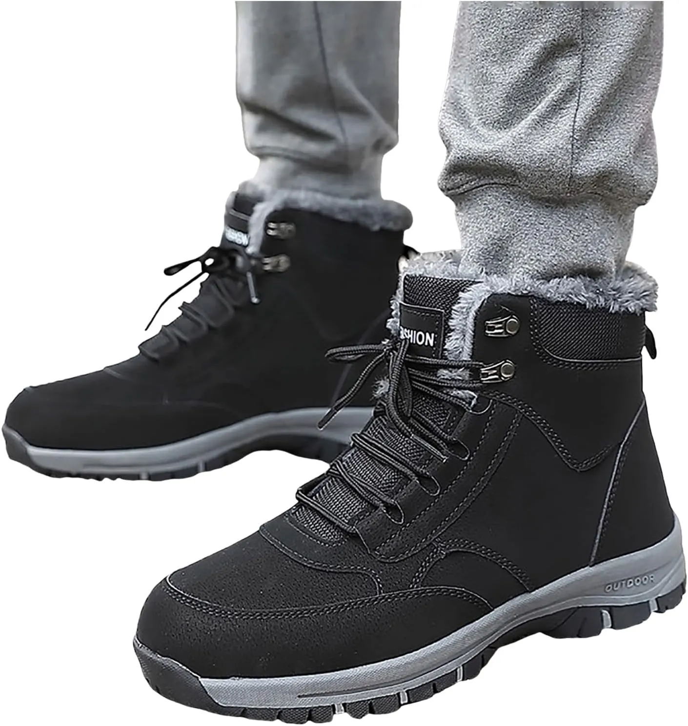 Non Slip Snow Boots for Men Fleece Lined Warm Ankle Boots Lace Up Cold Proof Winter Boots Casual Insulated Snow Boots