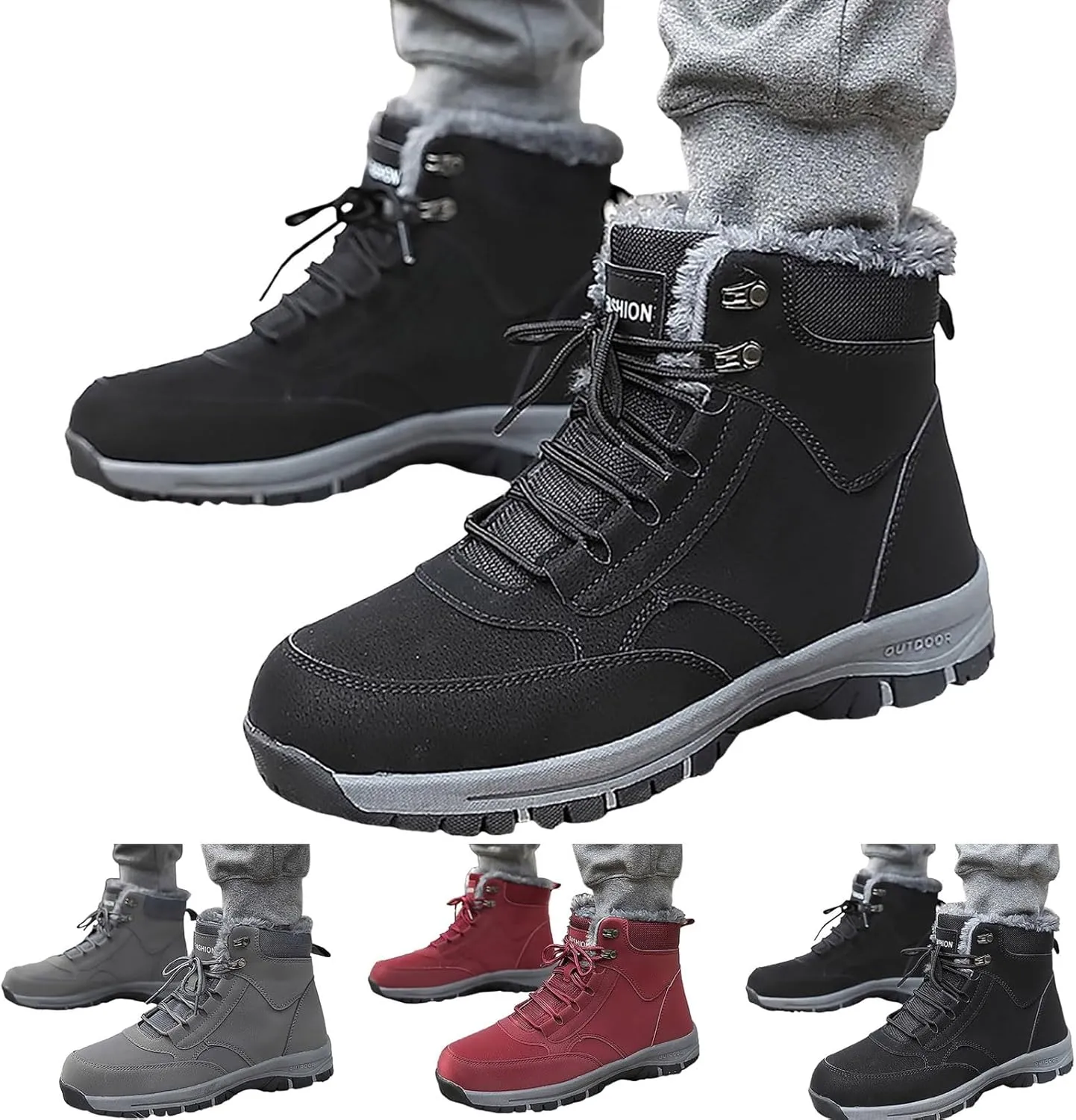 Non Slip Snow Boots for Men Fleece Lined Warm Ankle Boots Lace Up Cold Proof Winter Boots Casual Insulated Snow Boots