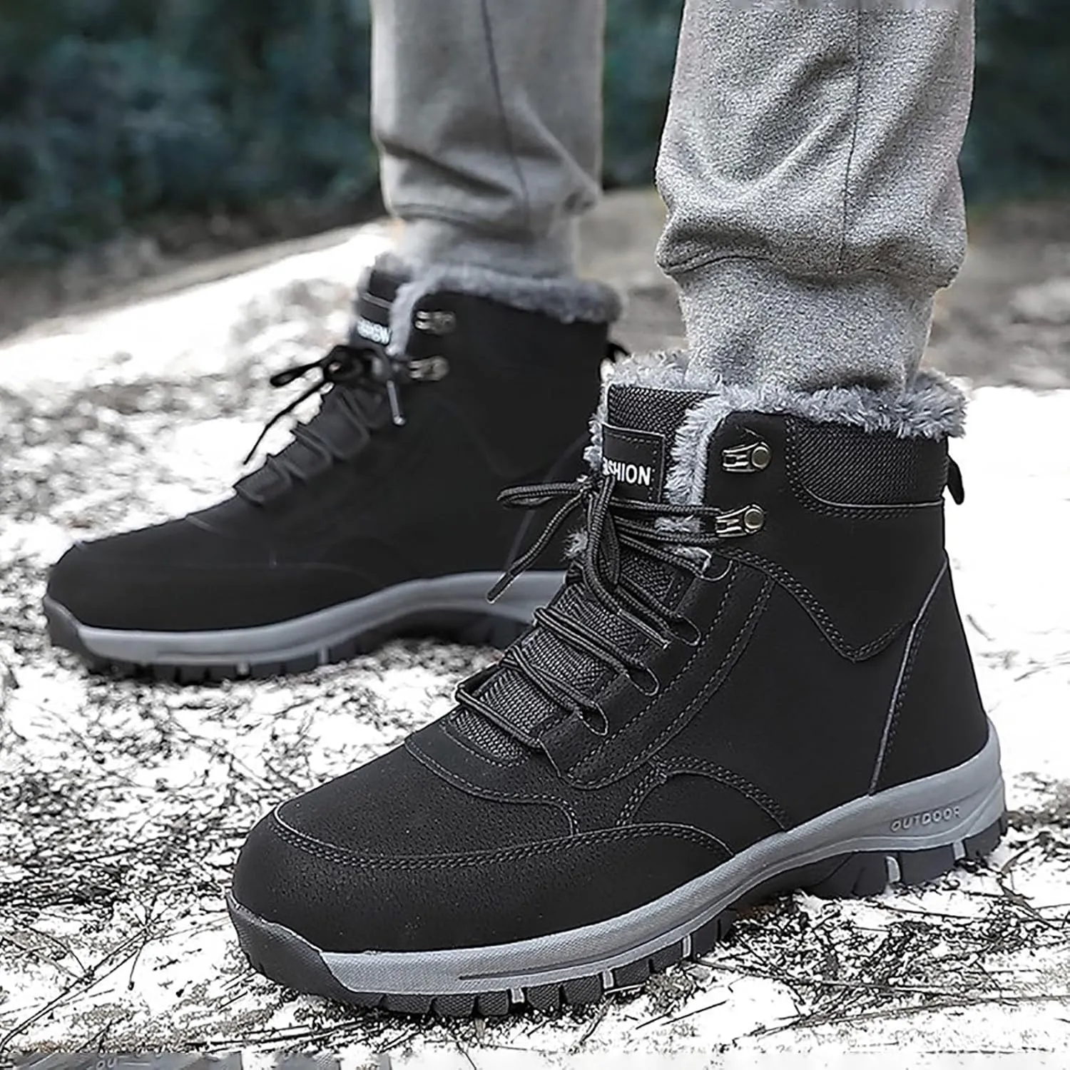 Non Slip Snow Boots for Men Fleece Lined Warm Ankle Boots Lace Up Cold Proof Winter Boots Casual Insulated Snow Boots