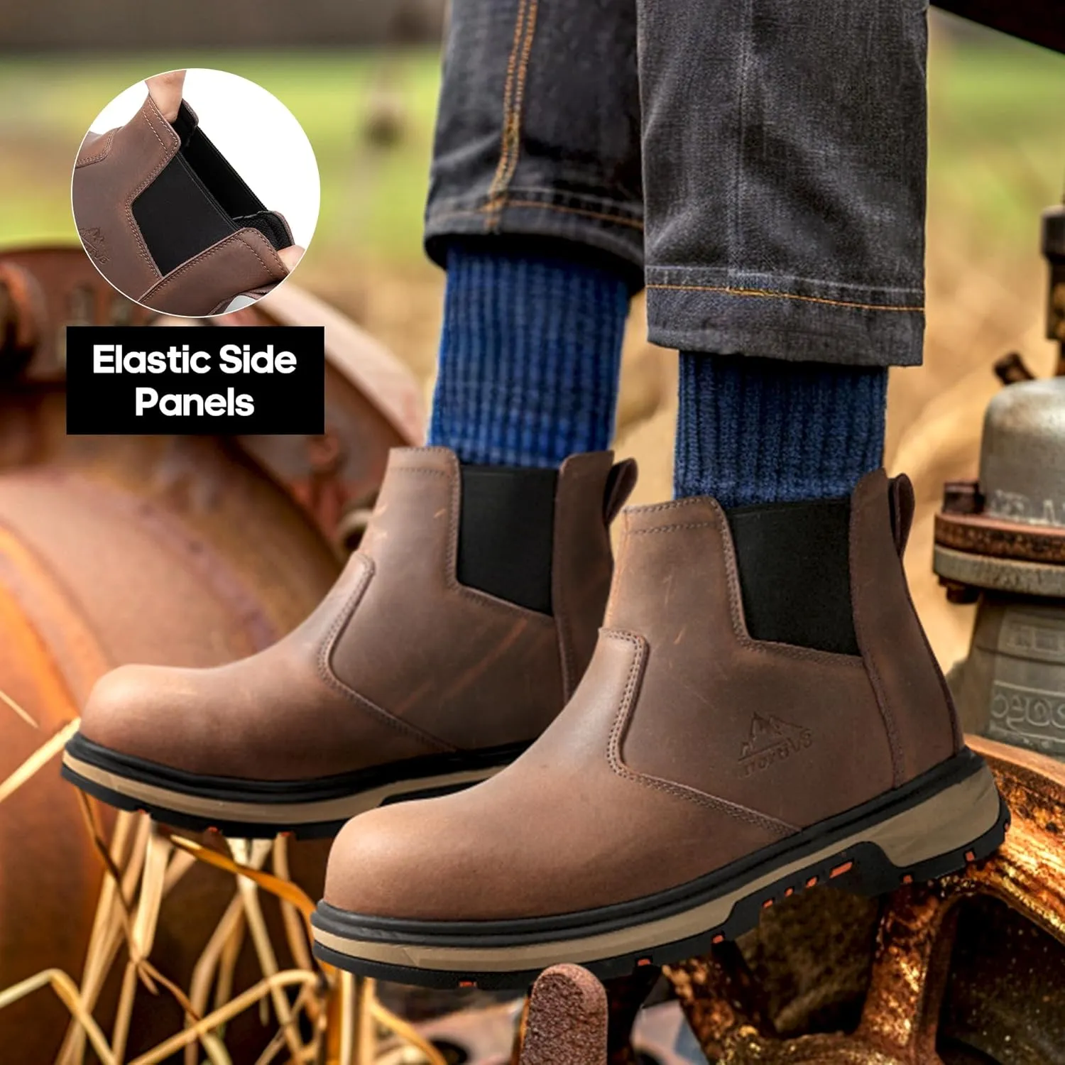 NORTIV 8 Slip On Work Boots for Men Steel Toe Waterproof Safety Construction Boots for Men