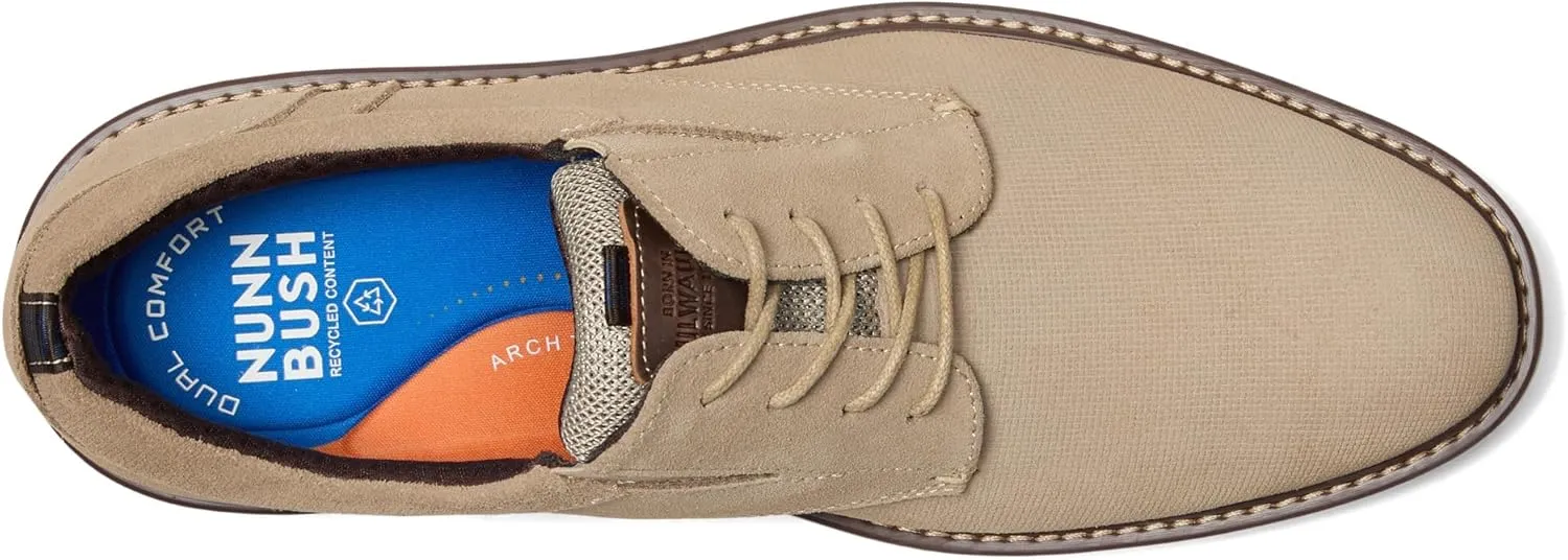 Nunn Bush Men's Griff Plain Toe Oxford Lightweight and Comfortable for All Occasions Suede Leather Lace Up