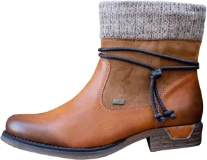 oiangi Womens Round Toe Leather Boots - Vintage Patchwork Side Zipper Strap Chunky Thick Heel Warm Low Heel Ankle Booties Retro Casual Slip-On Shoes