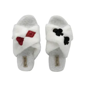 Olivia Cream Luxury Plush Diamanté Embellished Handmade Slipper