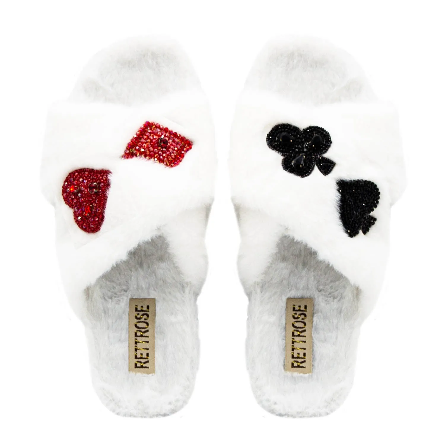 Olivia Cream Luxury Plush Diamanté Embellished Handmade Slipper