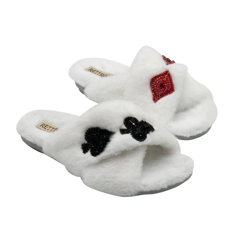 Olivia Cream Luxury Plush Diamanté Embellished Handmade Slipper