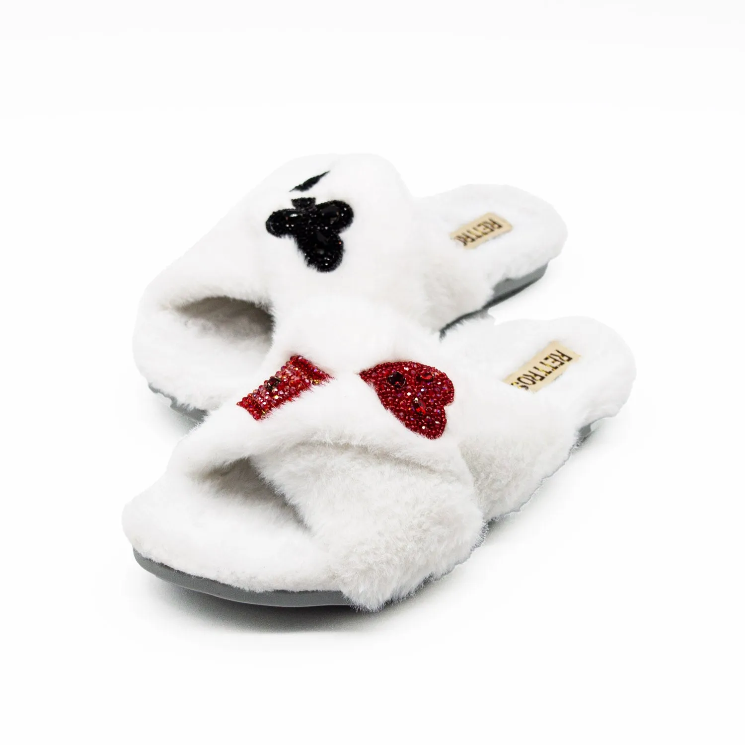 Olivia Cream Luxury Plush Diamanté Embellished Handmade Slipper