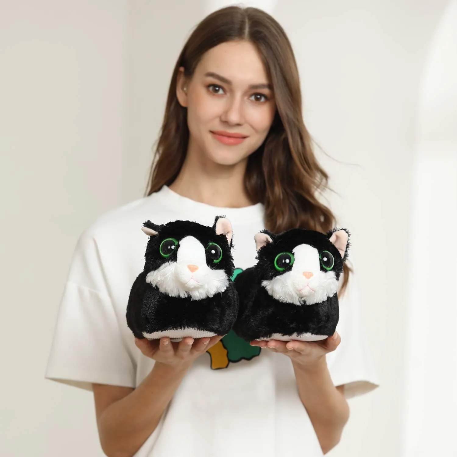 Onmygogo Indoor Fuzzy Winter Animal Cat Plush Slippers for Women Men Kids,Faux Fur,Warm House Slipper