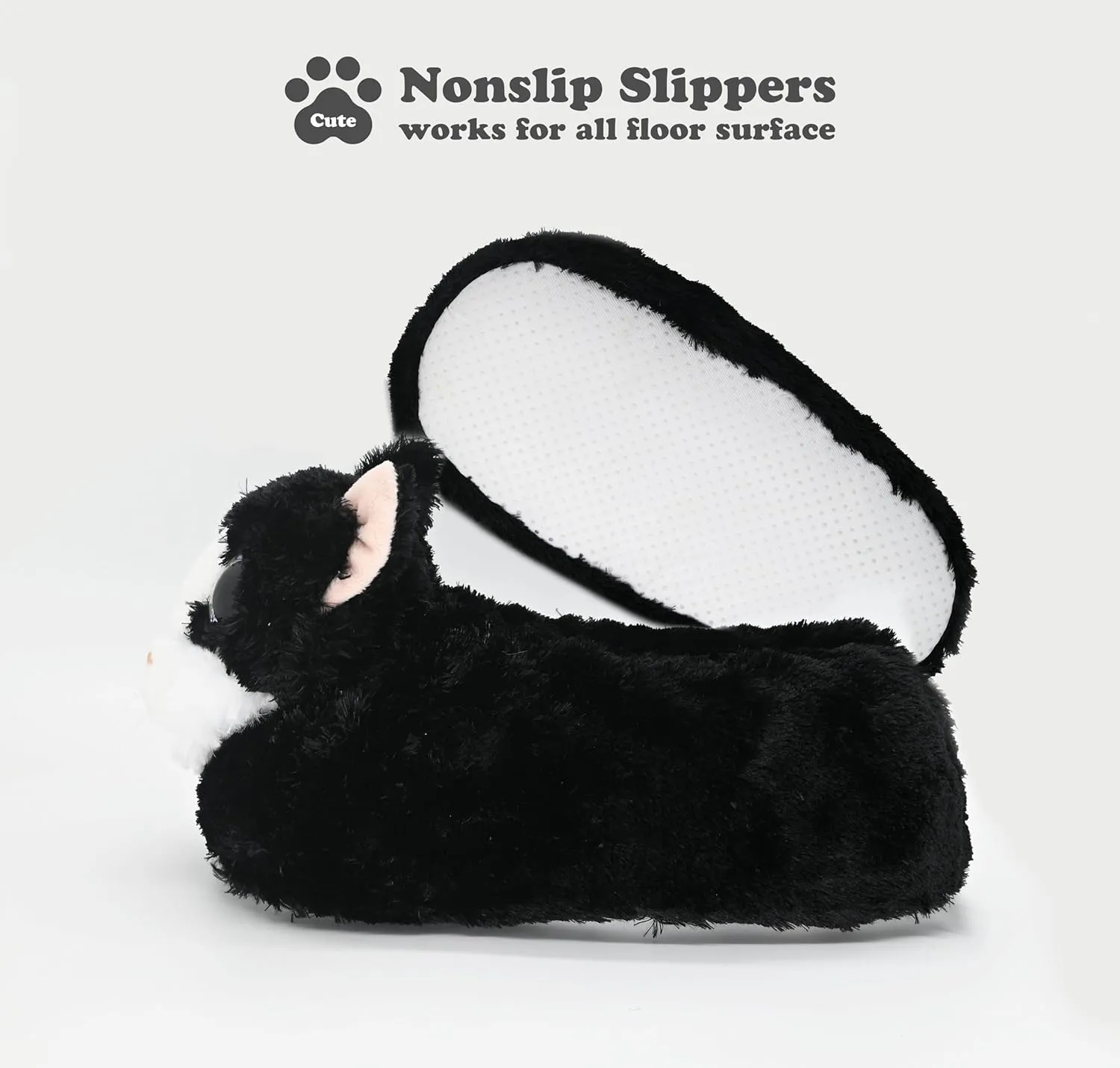 Onmygogo Indoor Fuzzy Winter Animal Cat Plush Slippers for Women Men Kids,Faux Fur,Warm House Slipper