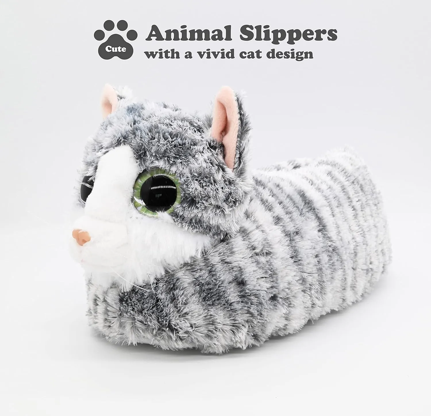 Onmygogo Indoor Fuzzy Winter Animal Cat Plush Slippers for Women Men Kids,Faux Fur,Warm House Slipper
