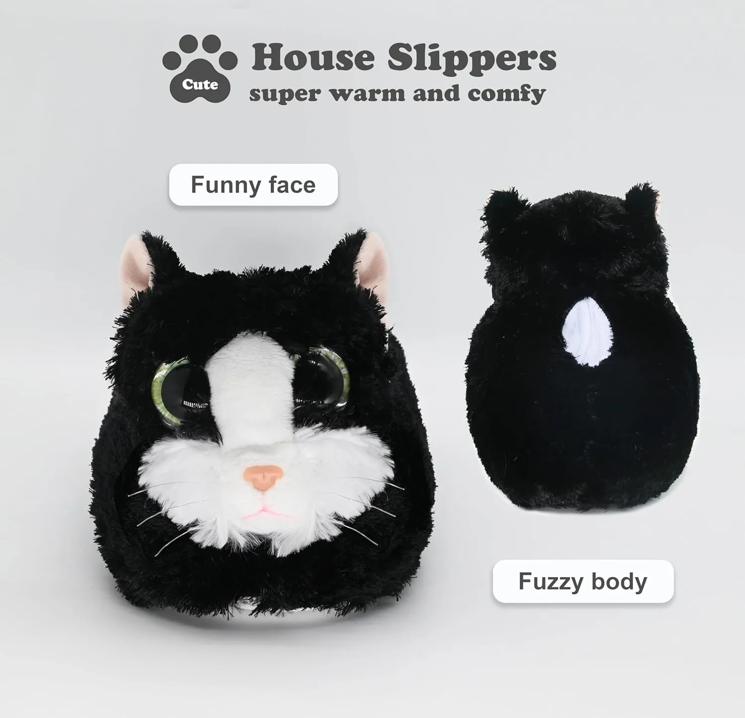 Onmygogo Indoor Fuzzy Winter Animal Cat Plush Slippers for Women Men Kids,Faux Fur,Warm House Slipper