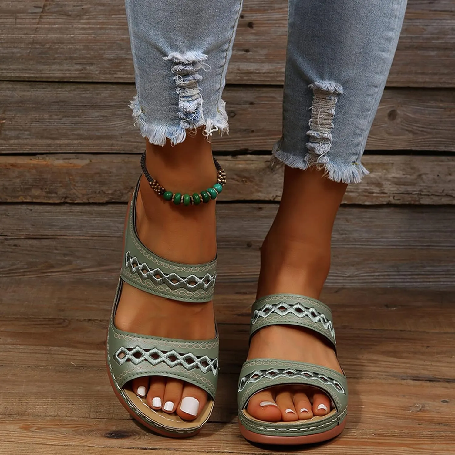 Orthopedic Wedge Sandals for Women 2025 Dressy Summer Orthotic Cushion Foot Arch Support Plantar Fasciitis Bunion Open Toe Slide Hollow Out Comfortable Casual Womens Shoes Non Slip-on Outdoor Slides