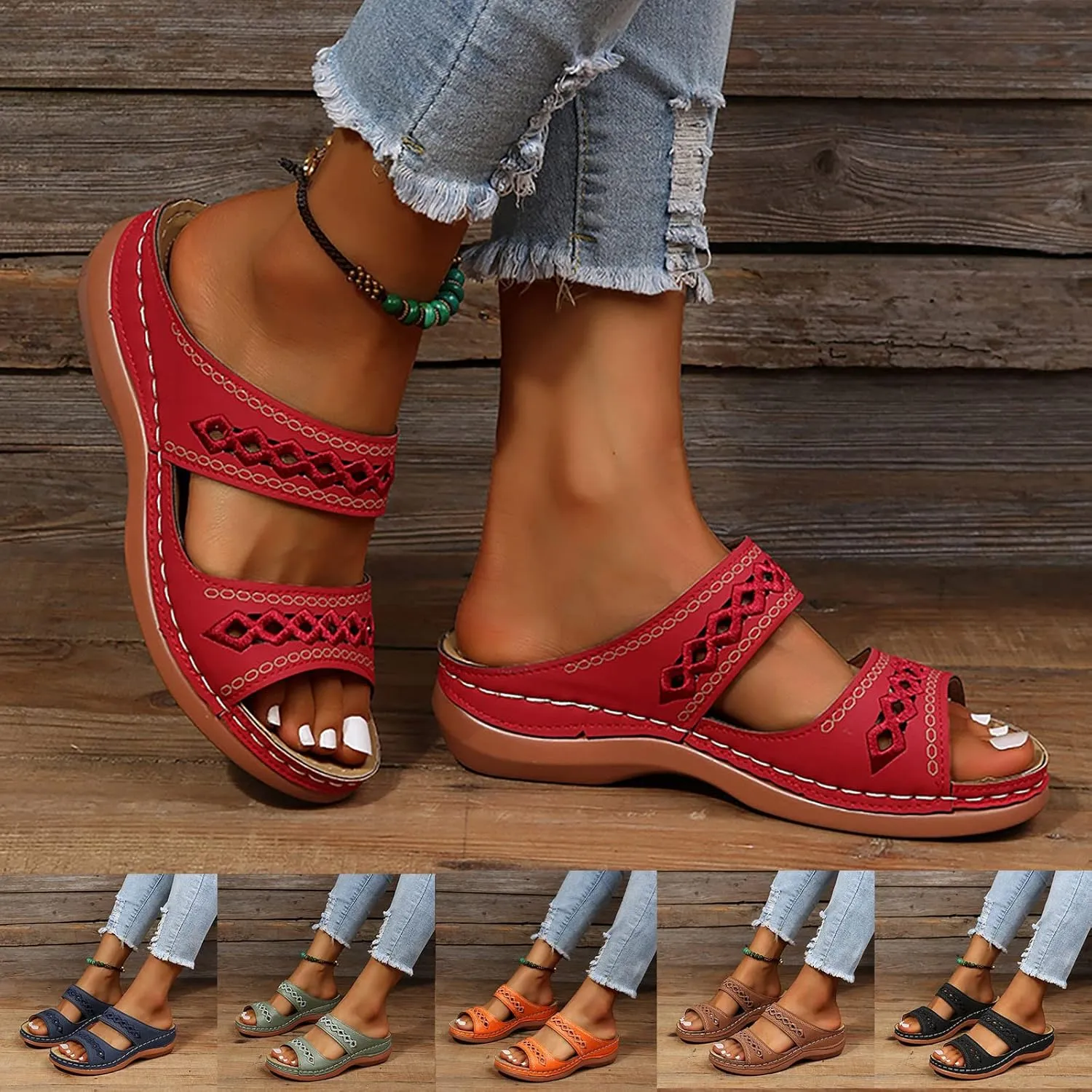 Orthopedic Wedge Sandals for Women 2025 Dressy Summer Orthotic Cushion Foot Arch Support Plantar Fasciitis Bunion Open Toe Slide Hollow Out Comfortable Casual Womens Shoes Non Slip-on Outdoor Slides