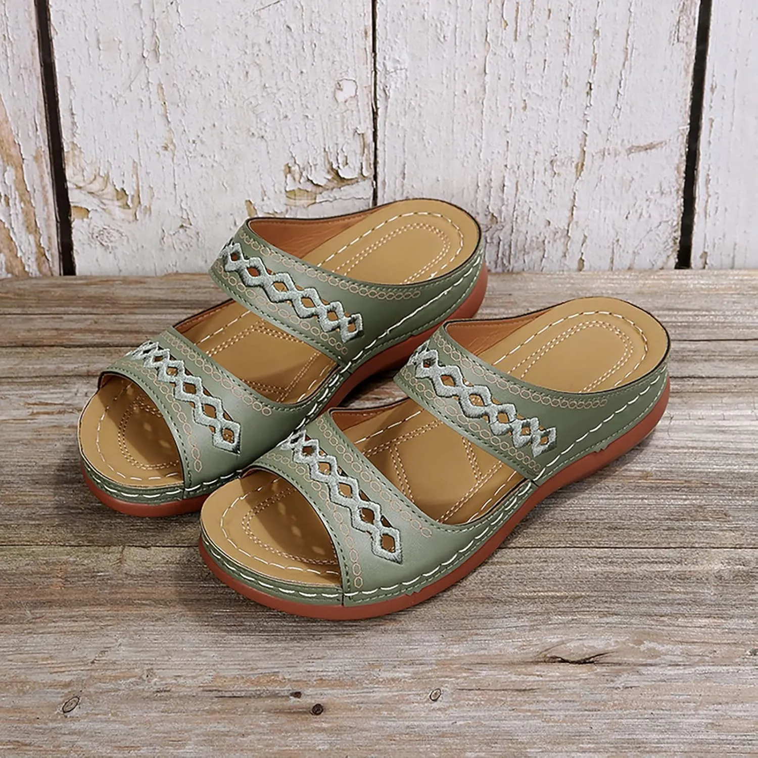 Orthopedic Wedge Sandals for Women 2025 Dressy Summer Orthotic Cushion Foot Arch Support Plantar Fasciitis Bunion Open Toe Slide Hollow Out Comfortable Casual Womens Shoes Non Slip-on Outdoor Slides