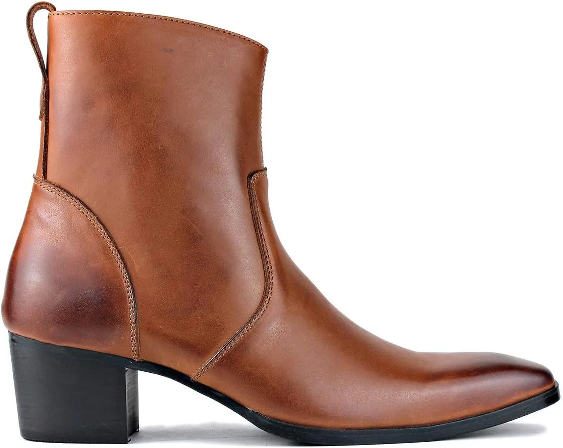 OSSTONE Dress Boot for Men Leather Chukka Designer Boots Calfskin Casual Heel Shoes Footwear Zipper-up OS-JY002-Black-Calfskin-US
