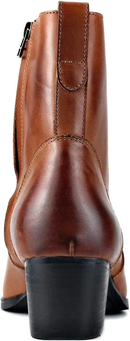 OSSTONE Dress Boot for Men Leather Chukka Designer Boots Calfskin Casual Heel Shoes Footwear Zipper-up OS-JY002-Black-Calfskin-US
