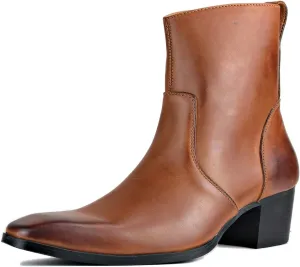 OSSTONE Dress Boot for Men Leather Chukka Designer Boots Calfskin Casual Heel Shoes Footwear Zipper-up OS-JY002-Black-Calfskin-US