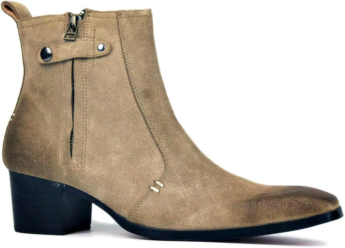 OSSTONE Dress Boot for Men Leather Chukka Designer Chelsea Boots Casual Heel Shoes Zipper-up OS-JY004-US