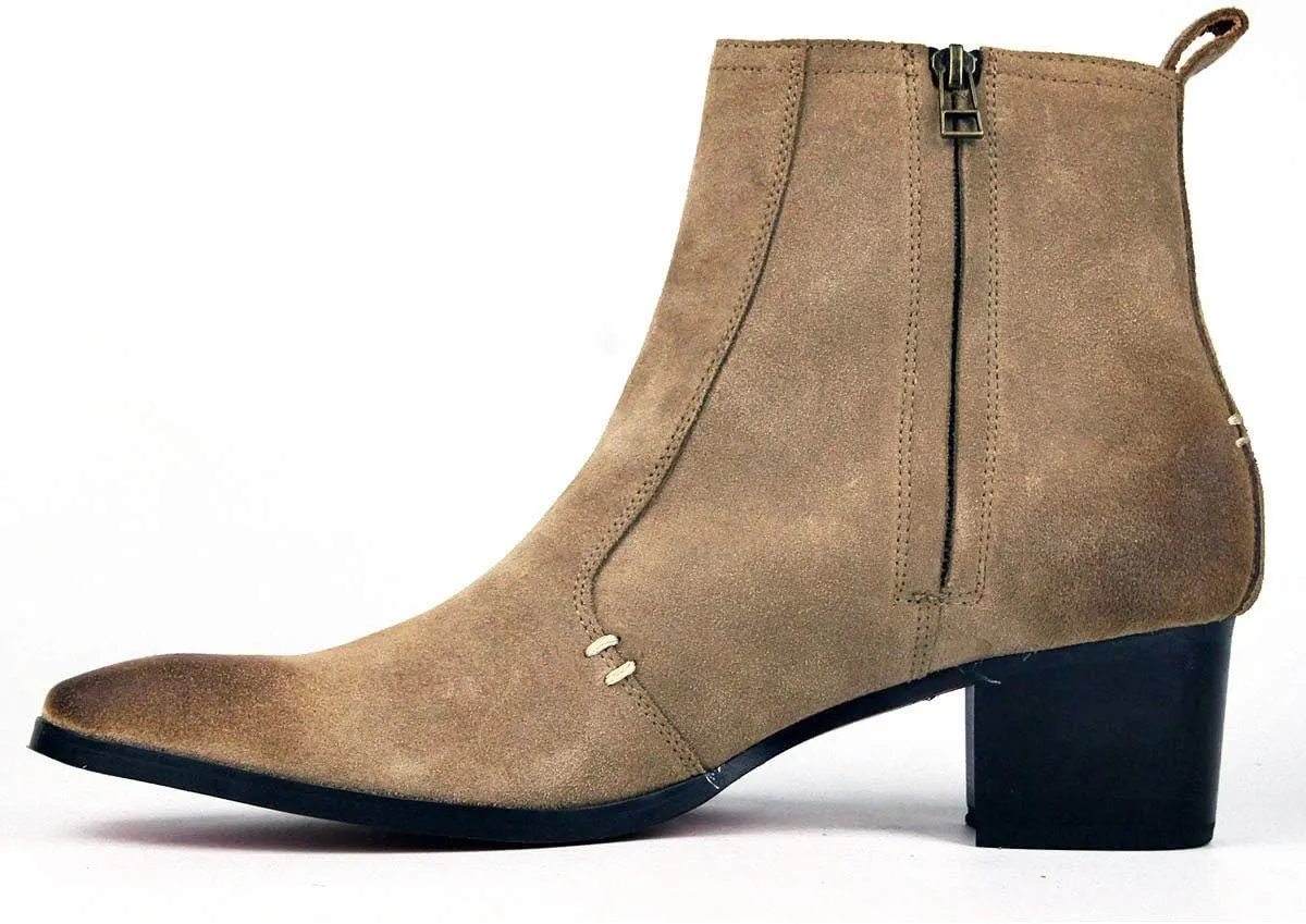 OSSTONE Dress Boot for Men Leather Chukka Designer Chelsea Boots Casual Heel Shoes Zipper-up OS-JY004-US
