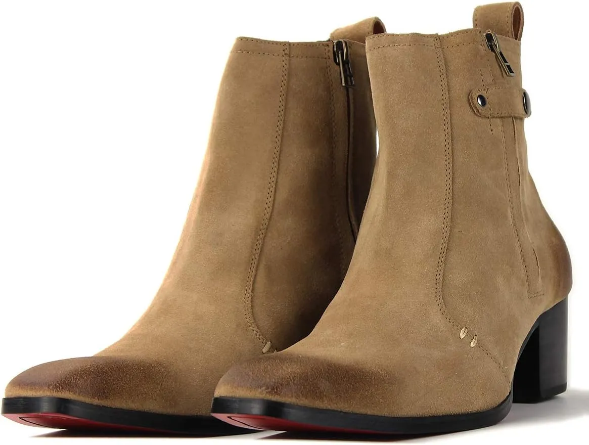 OSSTONE Dress Boot for Men Leather Chukka Designer Chelsea Boots Casual Heel Shoes Zipper-up OS-JY004-US