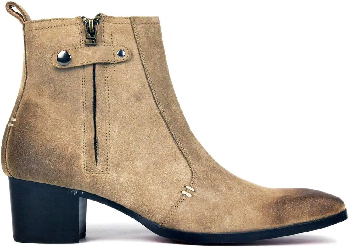 OSSTONE Dress Boot for Men Leather Chukka Designer Chelsea Boots Casual Heel Shoes Zipper-up OS-JY004-US
