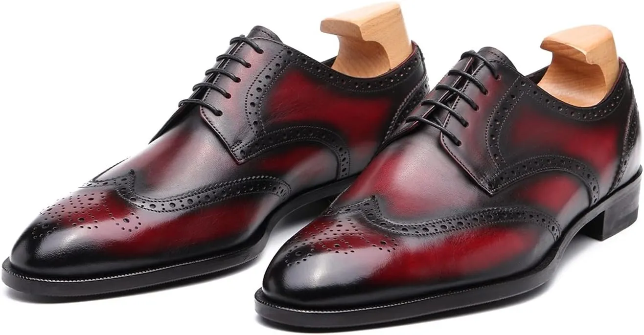 Oxford for Men Formal Shoes Hand Made Dress Italian Genuien Grain Leather Luxury Custom Brogue Wingtips Round Toe Lace Up