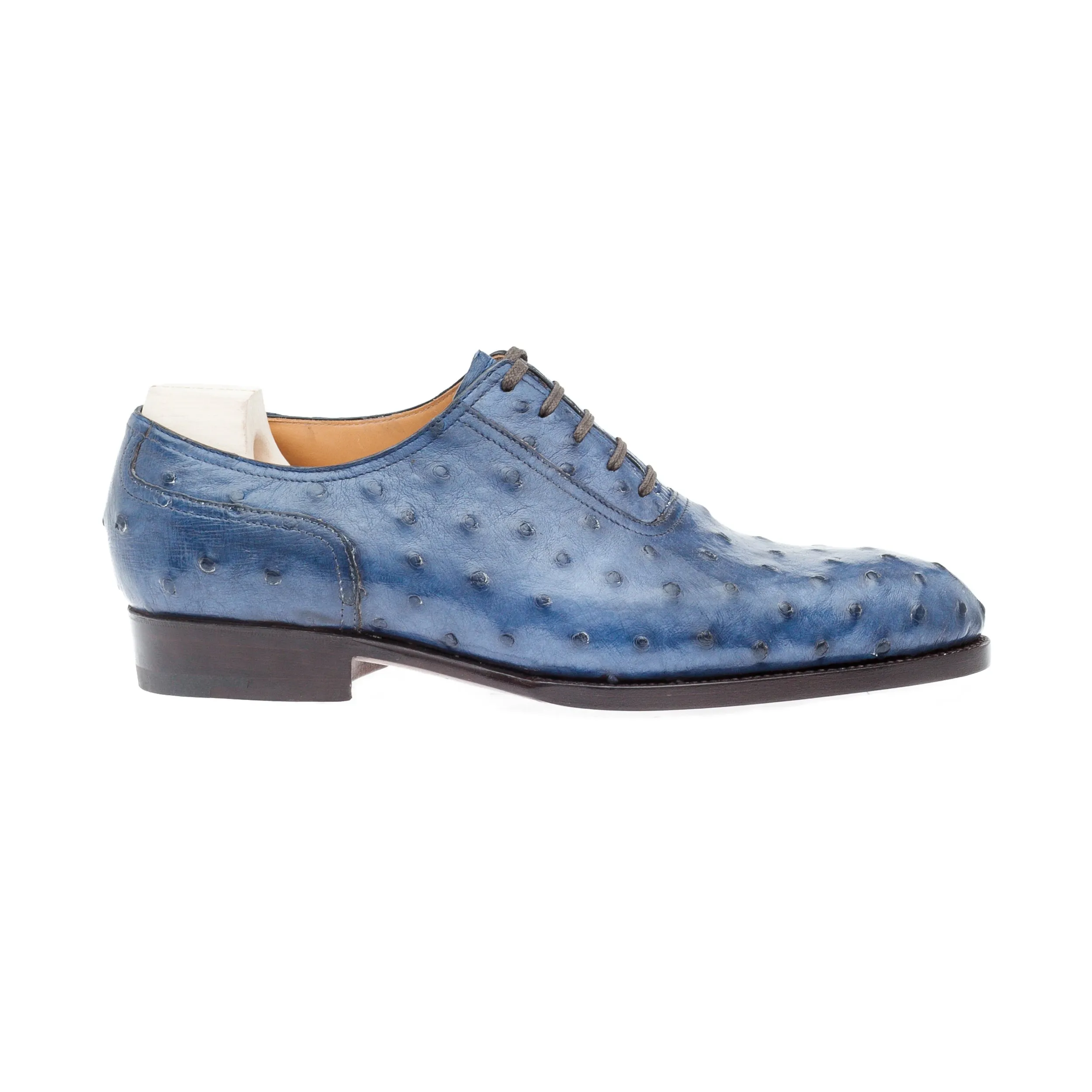 Oxford, plain sewn and straight toe box in blue Ostrich