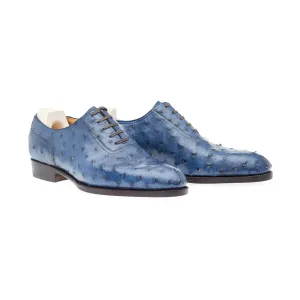 Oxford, plain sewn and straight toe box in blue Ostrich