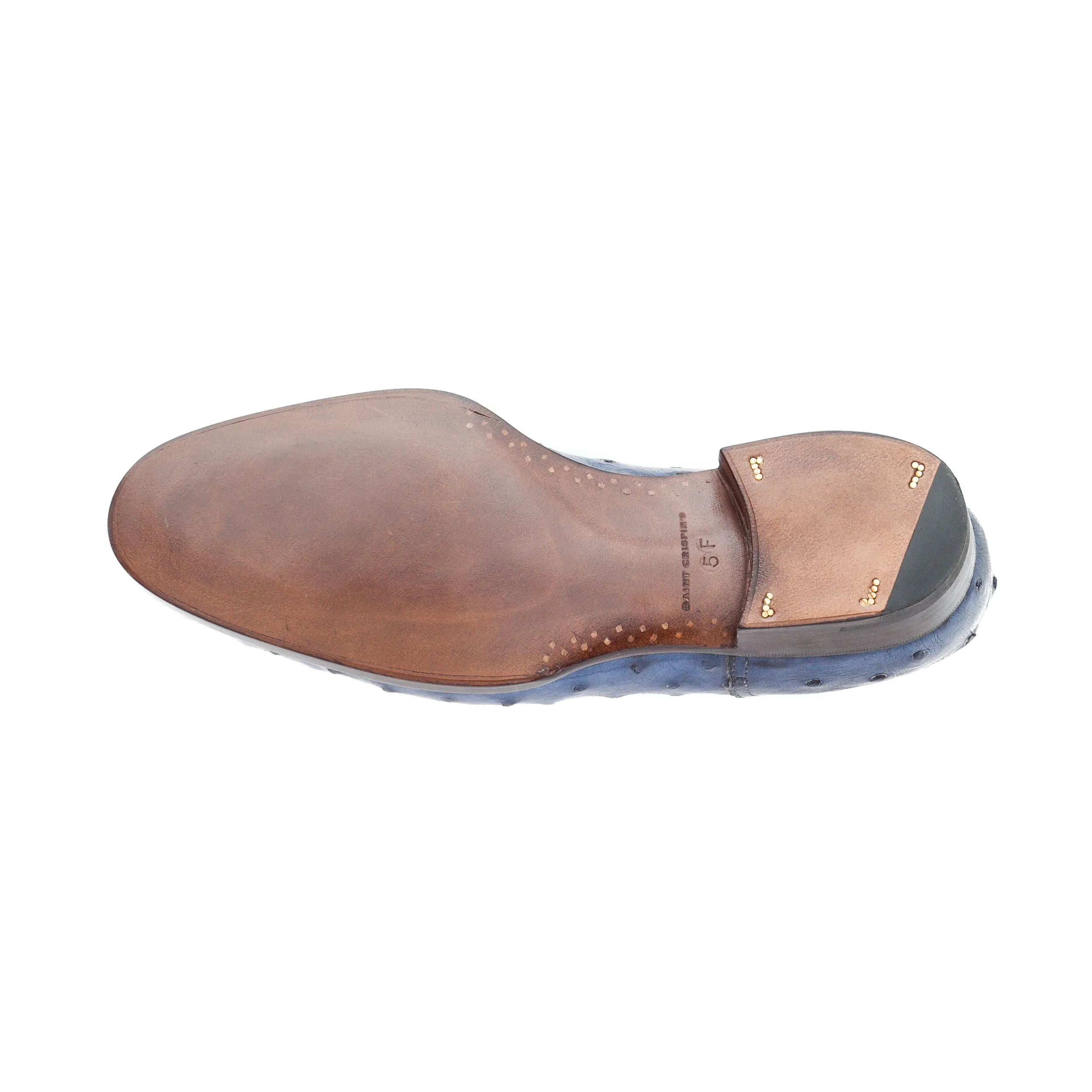 Oxford, plain sewn and straight toe box in blue Ostrich