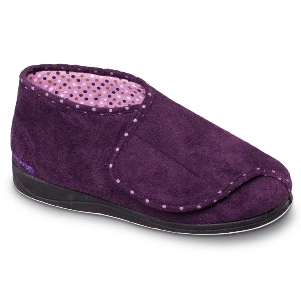 Padders CHERISH Womens (EE Fit) Touch Fasten Boot Slippers Purple