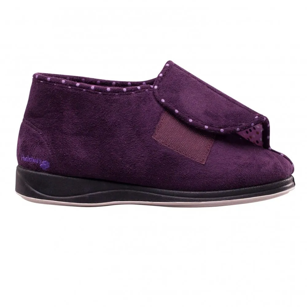 Padders CHERISH Womens (EE Fit) Touch Fasten Boot Slippers Purple