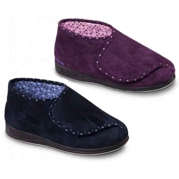 Padders CHERISH Womens (EE Fit) Touch Fasten Boot Slippers Purple