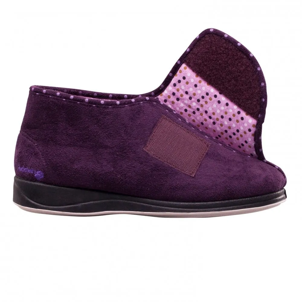 Padders CHERISH Womens (EE Fit) Touch Fasten Boot Slippers Purple