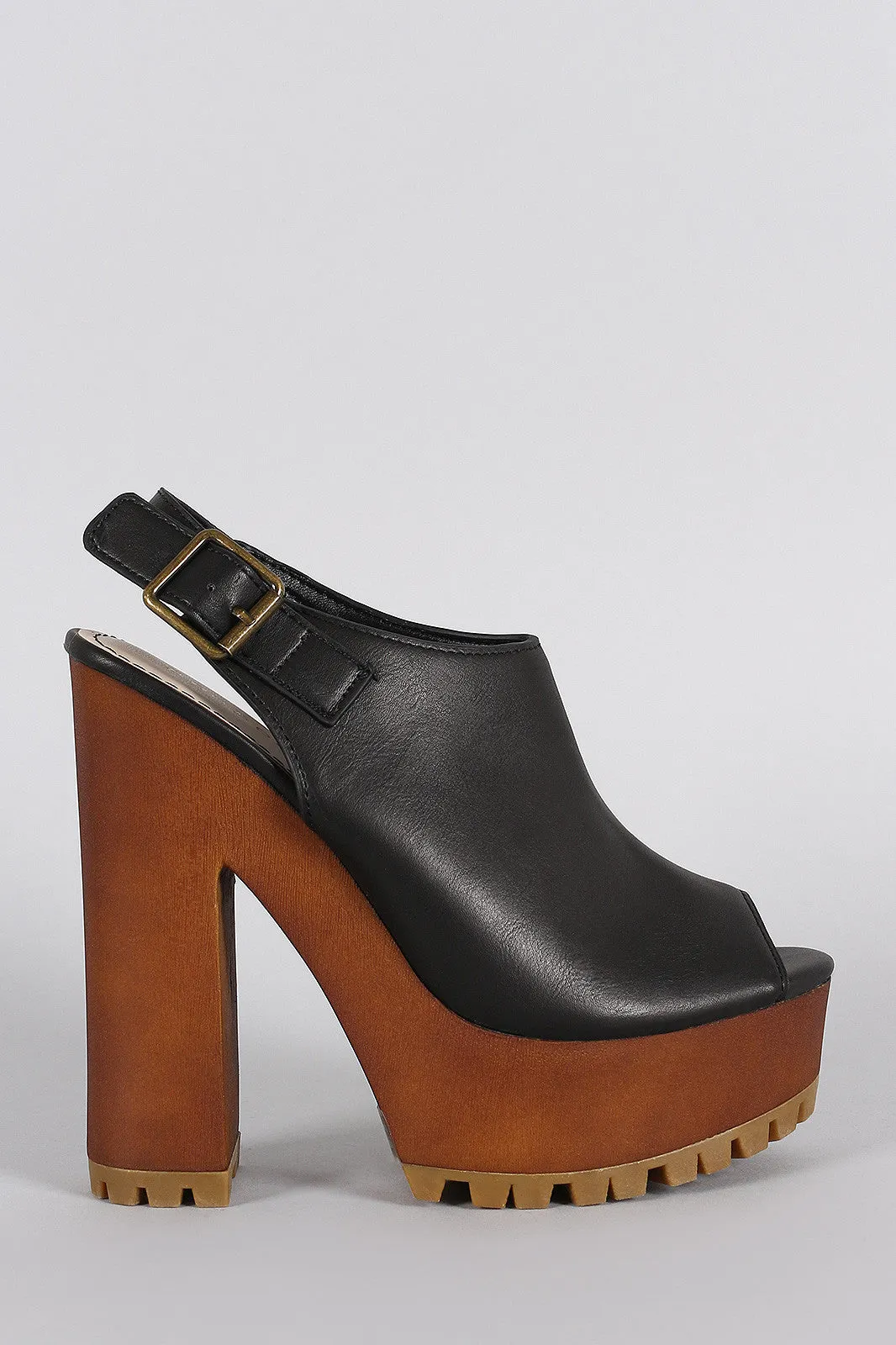 Peep Platform Lug Mule Happy customers Bamboo Chunky Toe Heel Safety-assured
