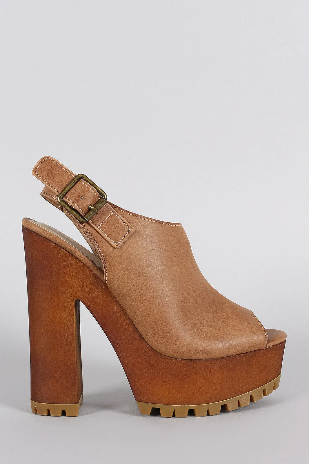 Peep Platform Lug Mule Happy customers Bamboo Chunky Toe Heel Safety-assured