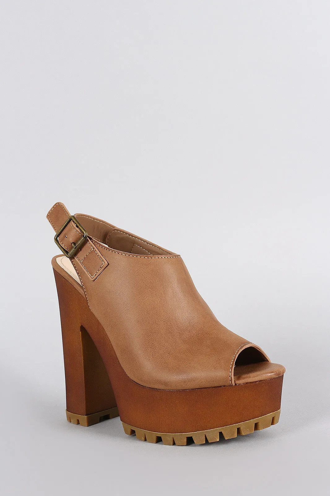 Peep Platform Lug Mule Happy customers Bamboo Chunky Toe Heel Safety-assured