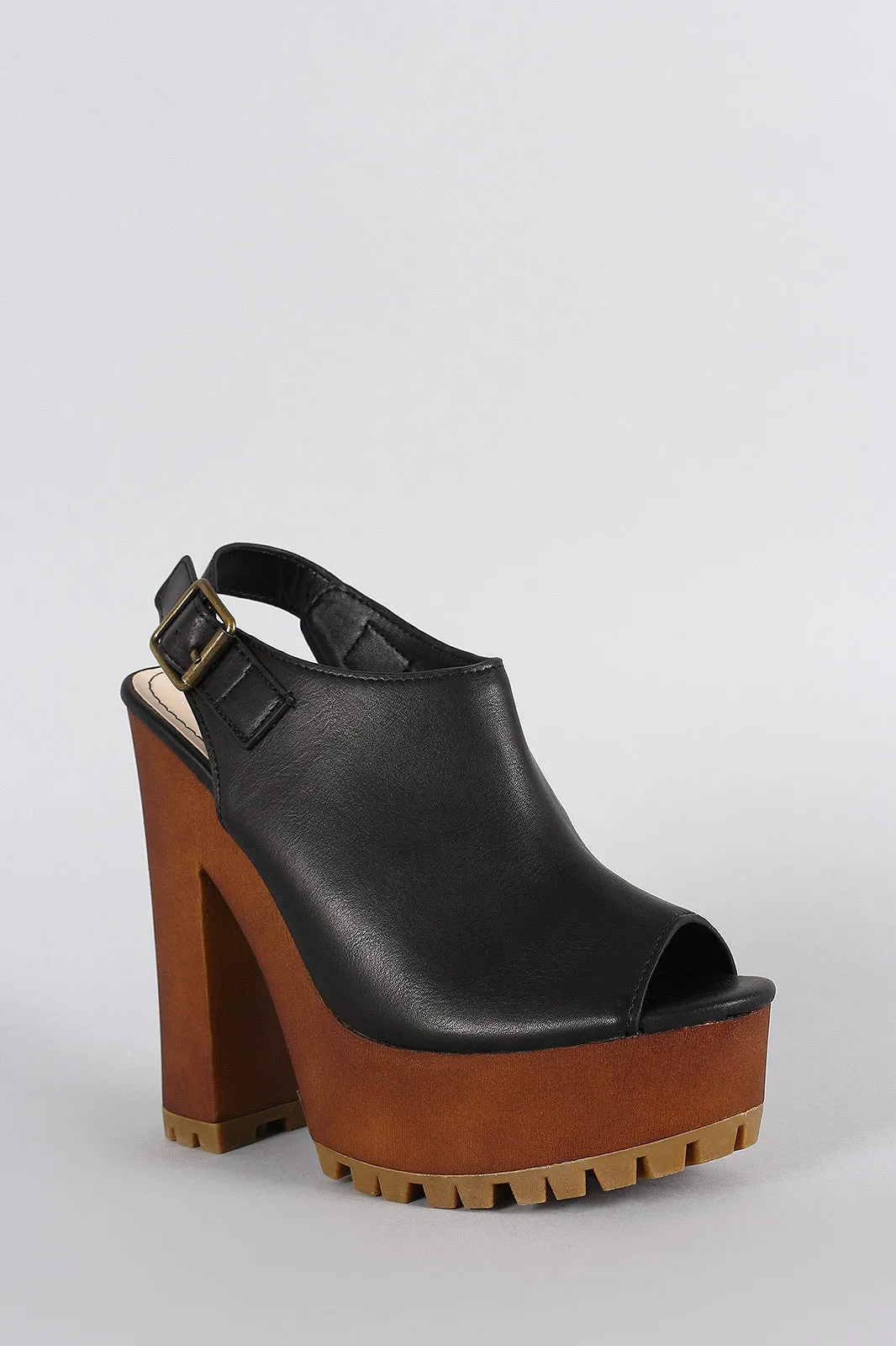 Peep Platform Lug Mule Happy customers Bamboo Chunky Toe Heel Safety-assured