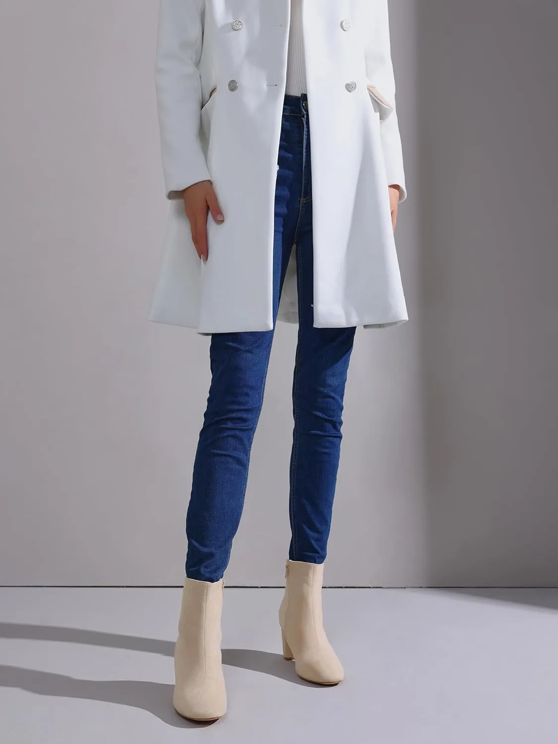 Perphy Square Toe Ankle Boot Chunky Heels Boots for Women
