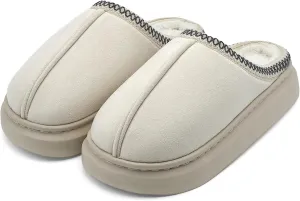 Platform House Slippers for Women, Fur Fleece Lined Winter Bedroom Slippers Soft Warm Snow Mini Boots Anti-Slip Home Slippers Off White