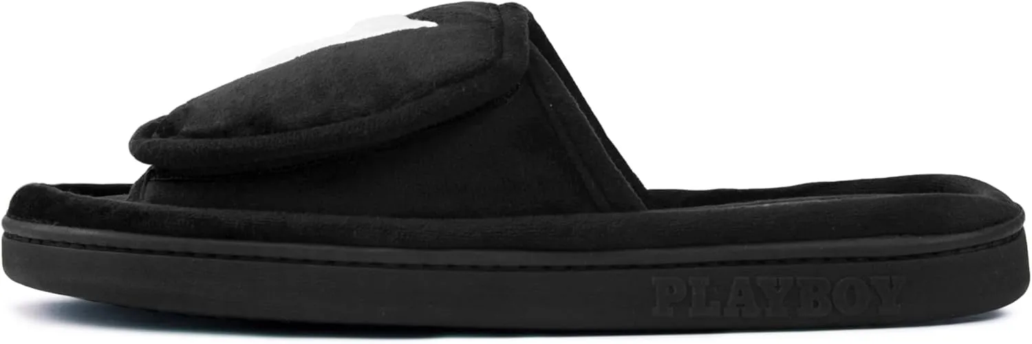 PLAYBOY Unisex-Adult Adjustable Cozy Plush Velour Memory Foam Indoor Outdoor Soled Slipper in Sizes S-XL