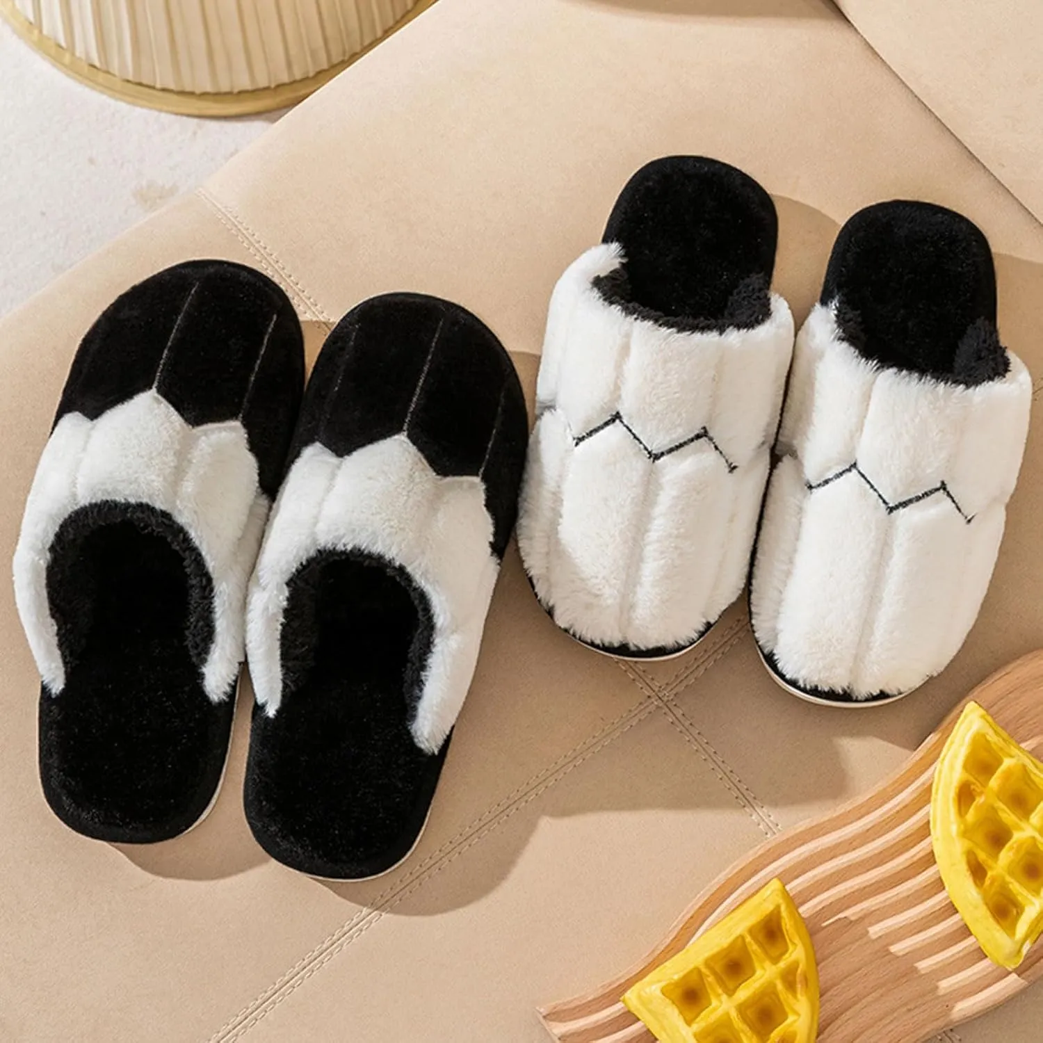 Plush Cotton Slippers With Honeycomb Panel Design Soft Fluffy Warm Cozy Home Non-Slip Women Style Casual Memory Foam Slides Indoor Outdoor Anti-Skid