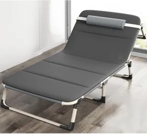 Portable Folding Adult Bed,Adult Folding Bed, Folding Camping Cots for Adults, 4 Positions Adjustable Reclining Folding Camping Cot, Travel Bed with Removable Pillow for Guest Sleeping HOM